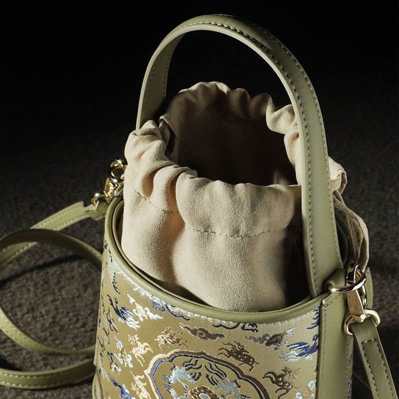 Bolso bandolera con brocado y diseño de ciervo, grulla y Buddha Stones