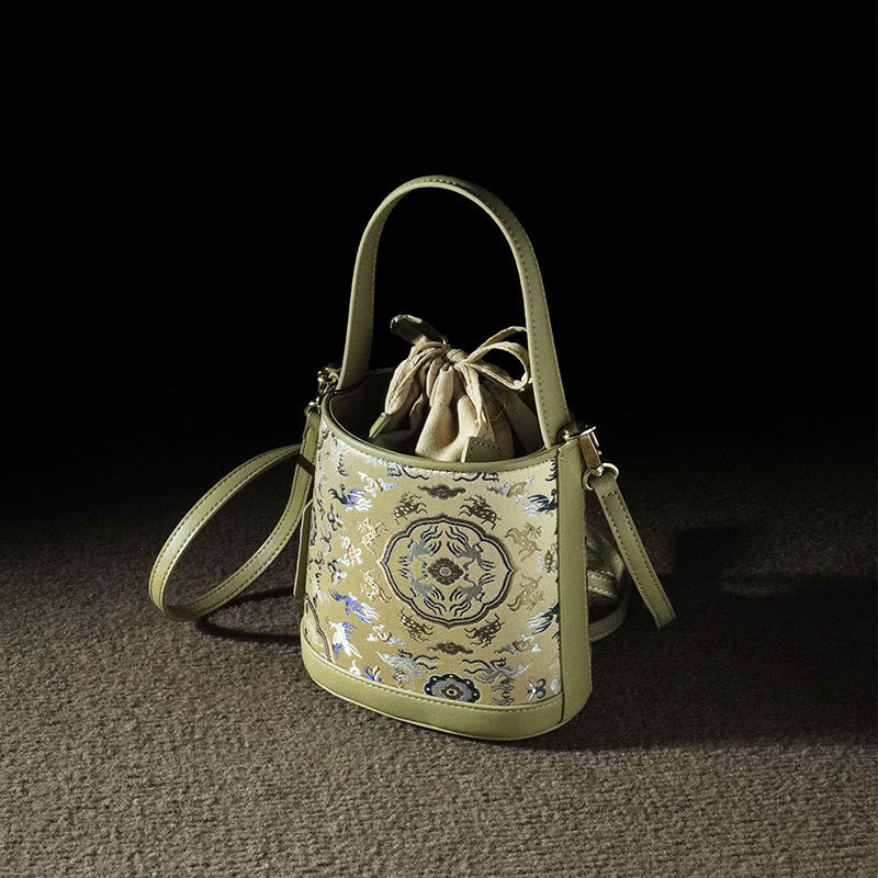 Bolso bandolera con brocado y diseño de ciervo, grulla y Buddha Stones