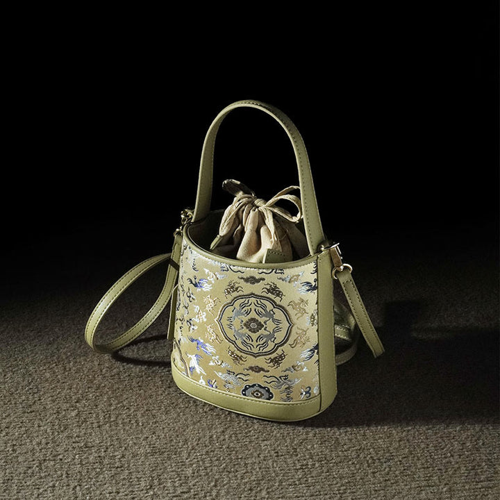 Bolso bandolera con brocado y diseño de ciervo, grulla y Buddha Stones