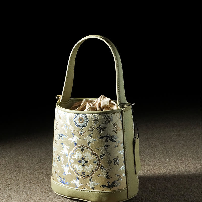 Bolso bandolera con brocado y diseño de ciervo, grulla y Buddha Stones