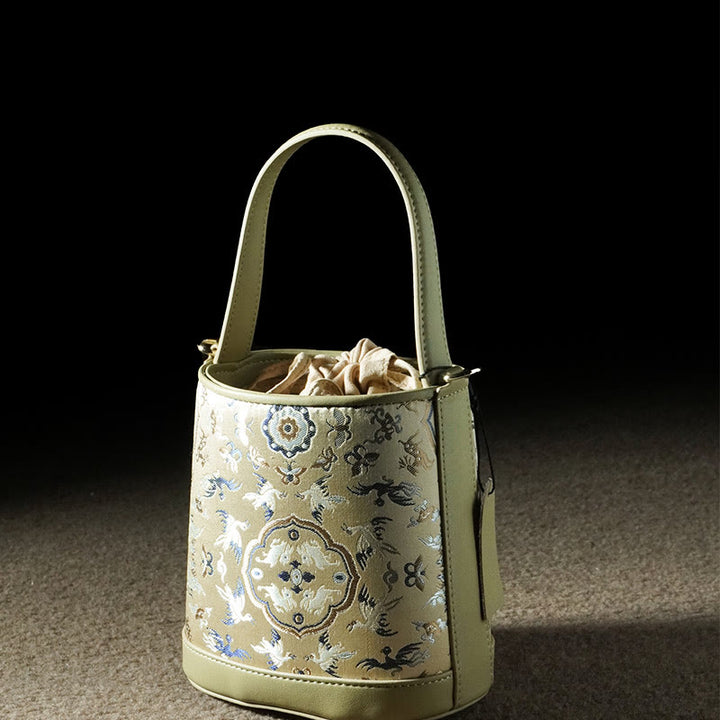 Bolso bandolera con brocado y diseño de ciervo, grulla y Buddha Stones