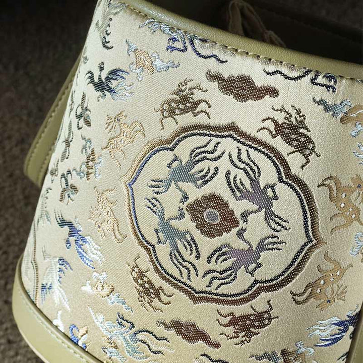 Bolso bandolera con brocado y diseño de ciervo, grulla y Buddha Stones