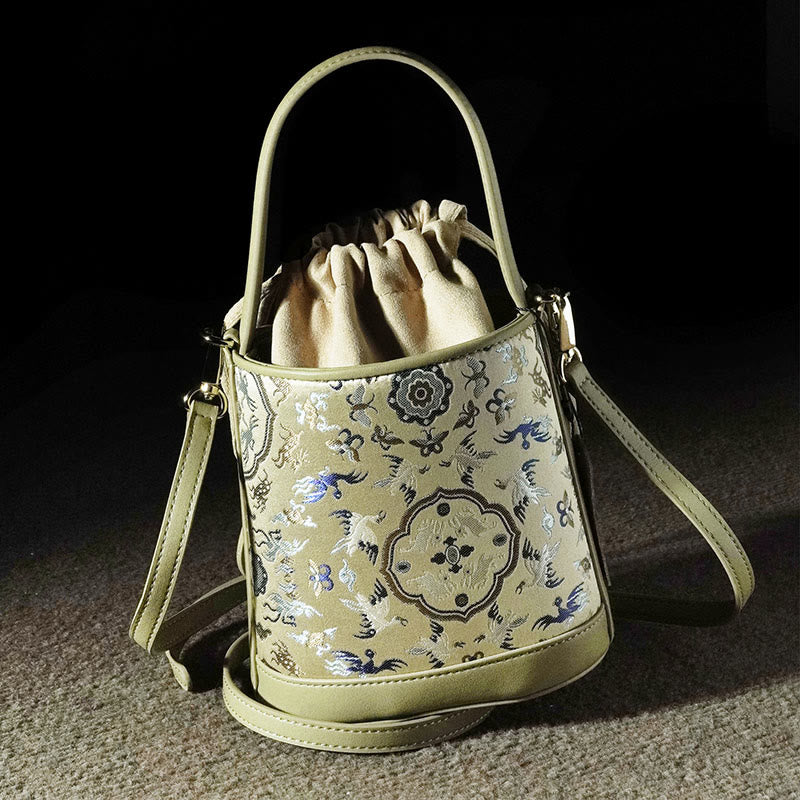 Bolso bandolera con brocado y diseño de ciervo, grulla y Buddha Stones