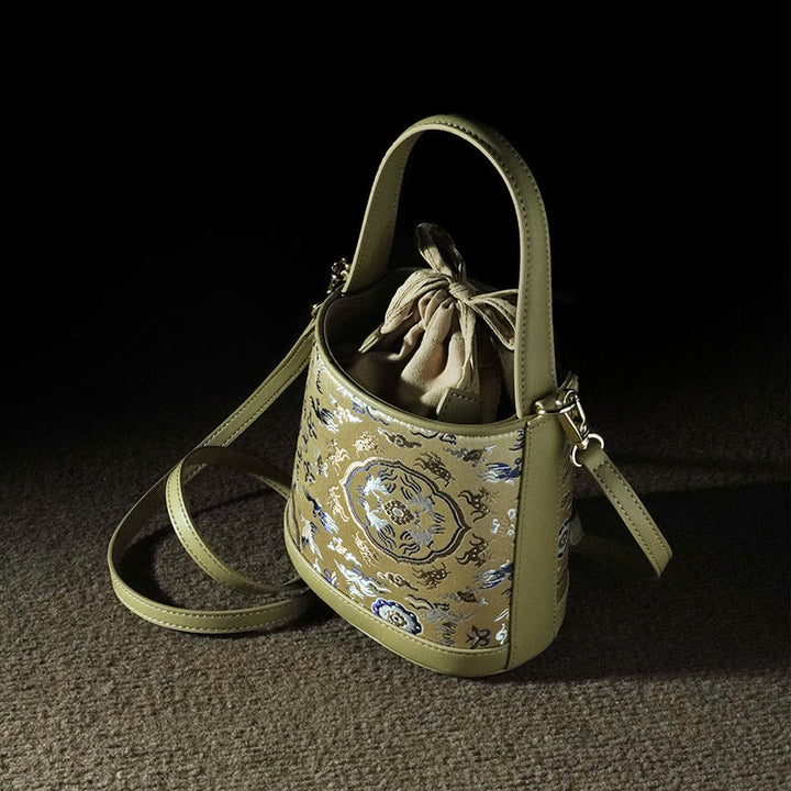 Bolso bandolera con brocado y diseño de ciervo, grulla y Buddha Stones