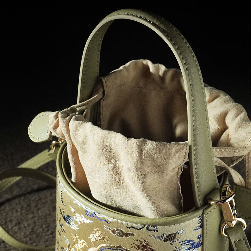 Bolso bandolera con brocado y diseño de ciervo, grulla y Buddha Stones