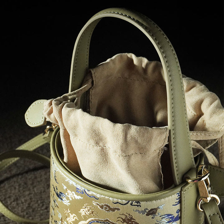 Bolso bandolera con brocado y diseño de ciervo, grulla y Buddha Stones