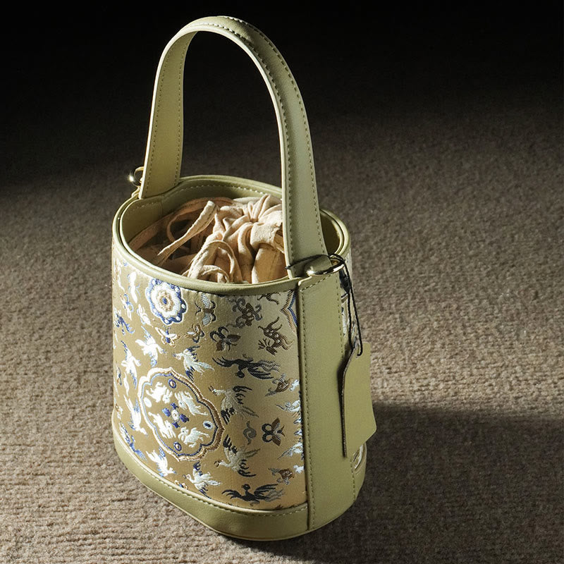 Bolso bandolera con brocado y diseño de ciervo, grulla y Buddha Stones