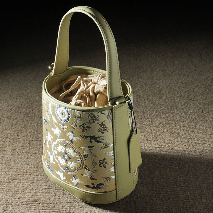 Bolso bandolera con brocado y diseño de ciervo, grulla y Buddha Stones