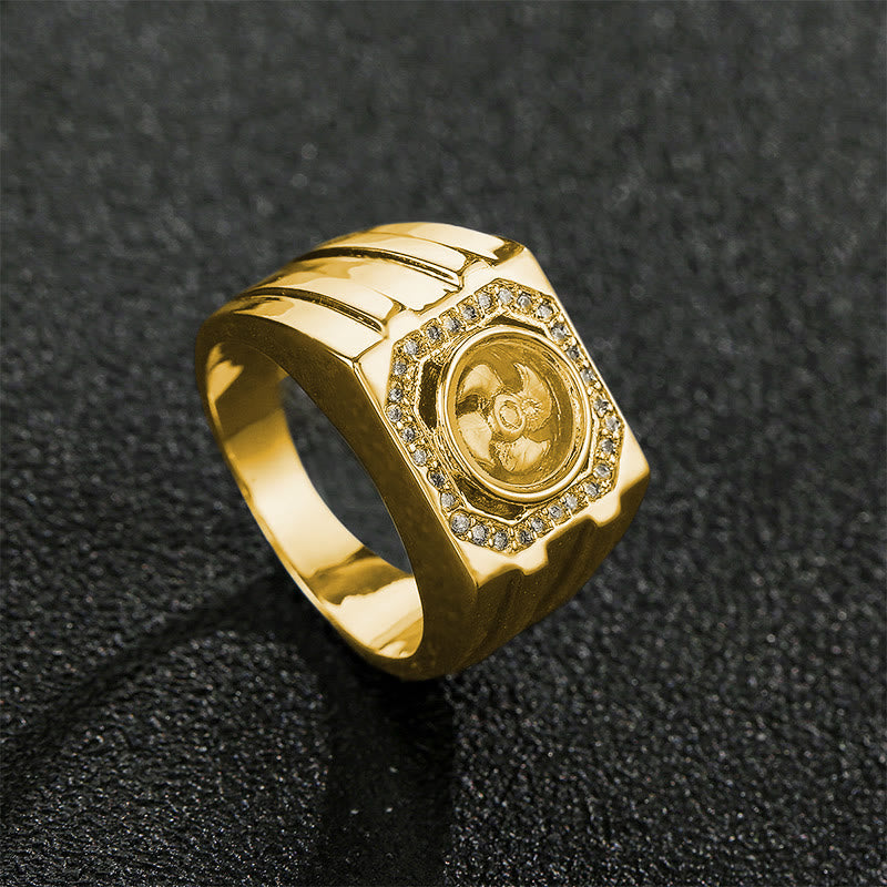 Anillo curativo de molino de viento de cobre y latón bañado en oro con Buddha Stones