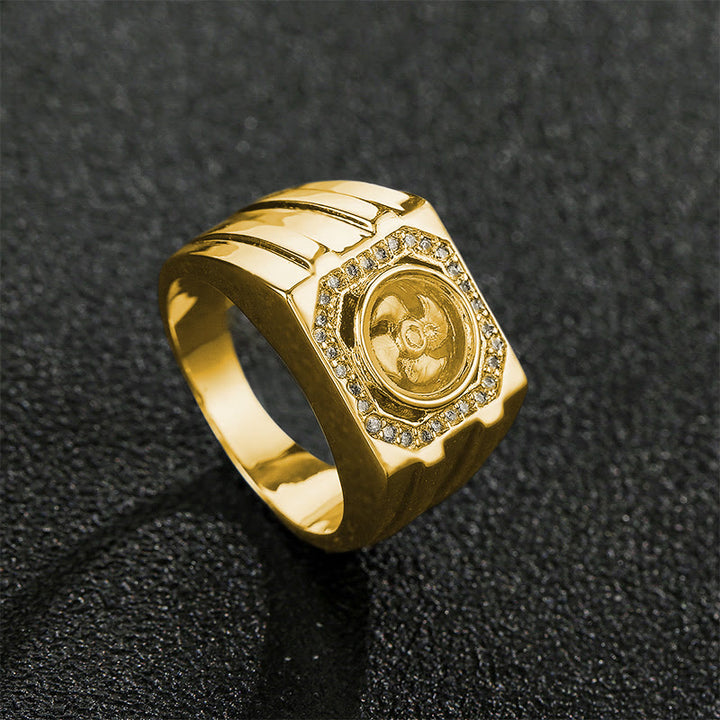 Anillo curativo de molino de viento de cobre y latón bañado en oro con Buddha Stones