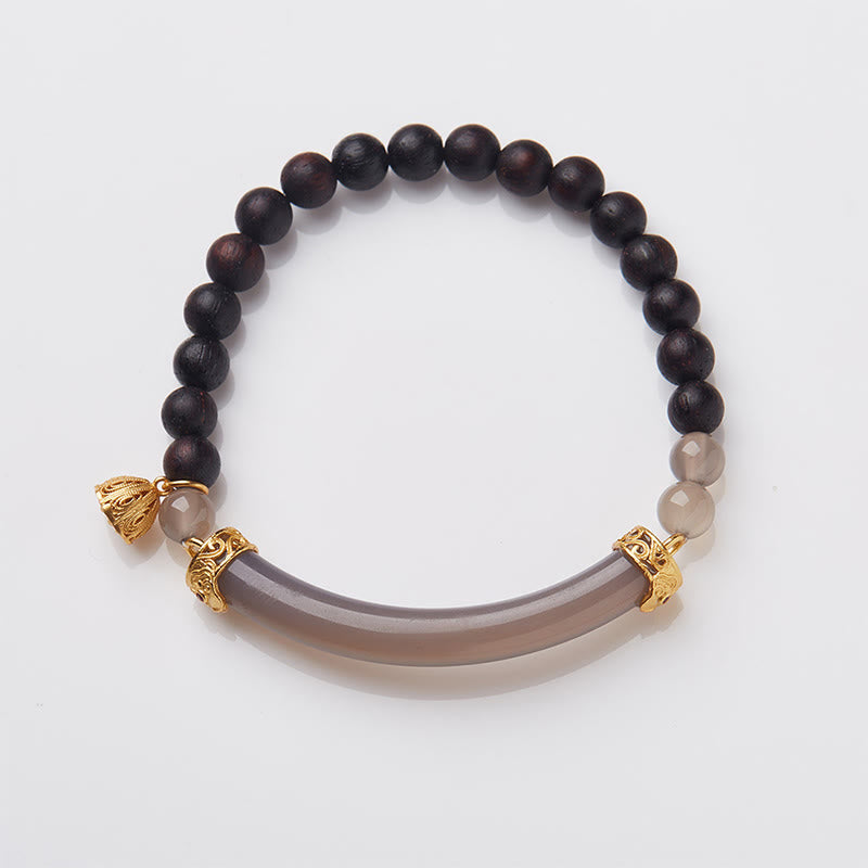 Brazalete tipo brazalete con Buddha Stones, sándalo, ágata gris y calcedonia