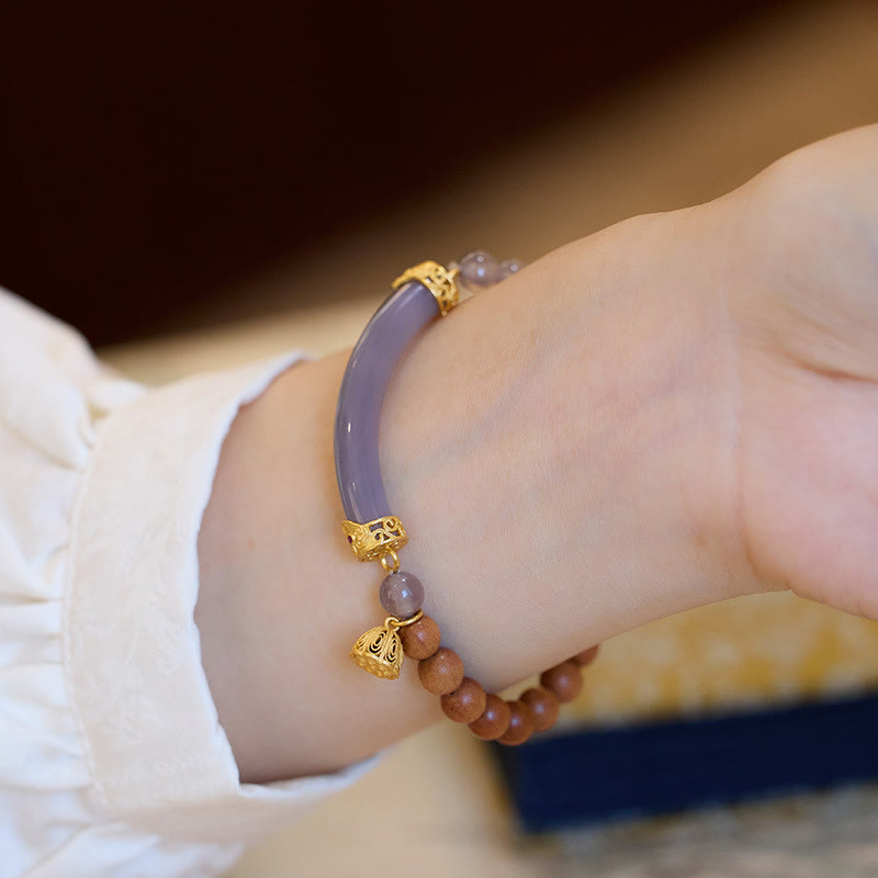 Brazalete tipo brazalete con Buddha Stones, sándalo, ágata gris y calcedonia