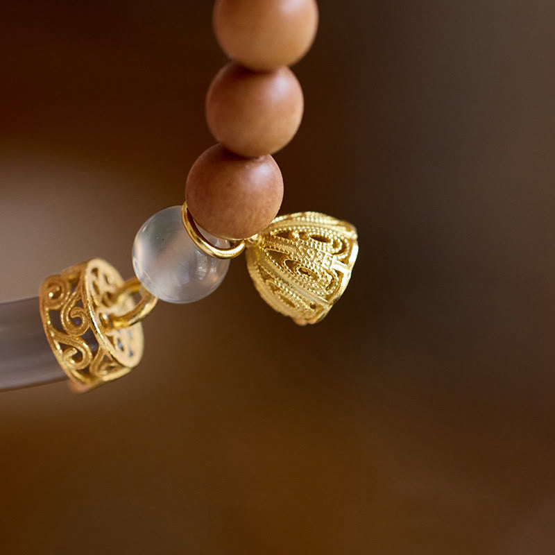 Brazalete tipo brazalete con Buddha Stones, sándalo, ágata gris y calcedonia