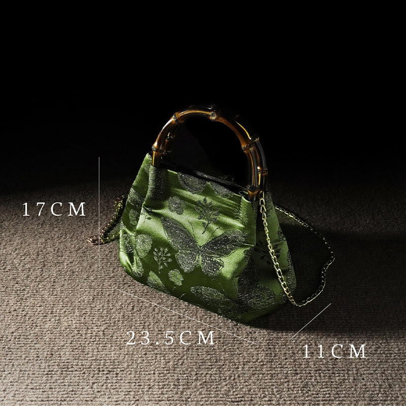 Bolso bandolera con cadena de metal y asa de bambú con diseño de Buddha Stones