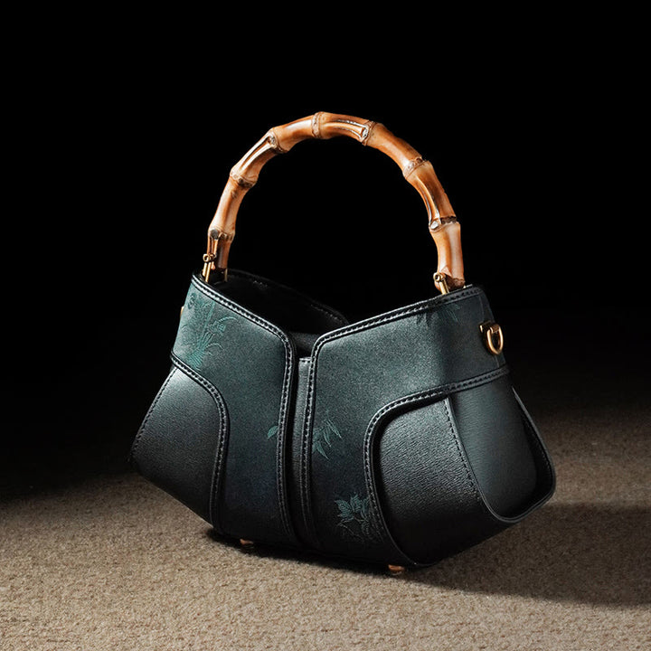 Bolso bandolera de seda Xiangyunsha con brocado Song y asa de bambú con Buddha Stones