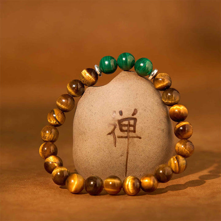 Pulsera de coraje con ojo de tigre y ojo de tigre verde de Buddha Stones