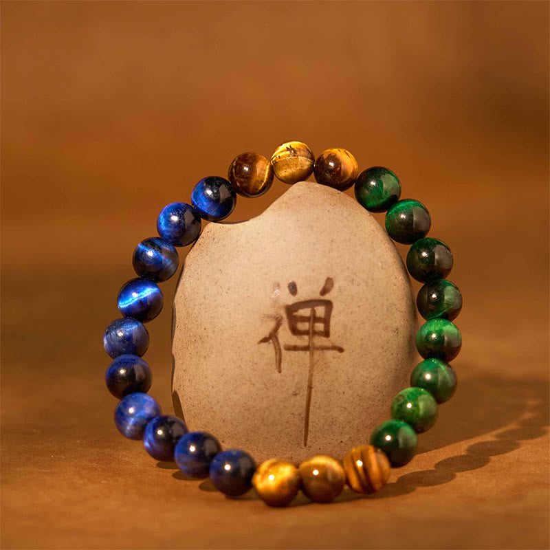 Pulsera de equilibrio de ojo de tigre azul y ojo de tigre verde con Buddha Stones
