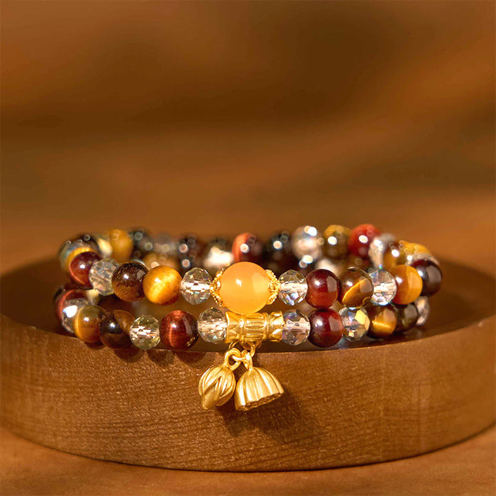 Pulsera de protección elástica con múltiples círculos y Buddha Stones, ojo de tigre y loto de colores