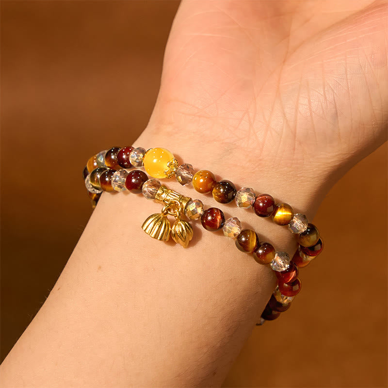 Pulsera de protección elástica con múltiples círculos y Buddha Stones, ojo de tigre y loto de colores