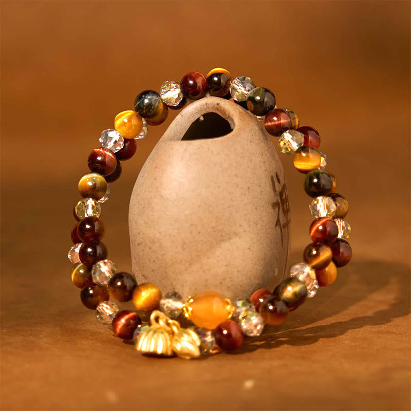 Pulsera de protección elástica con múltiples círculos y Buddha Stones, ojo de tigre y loto de colores
