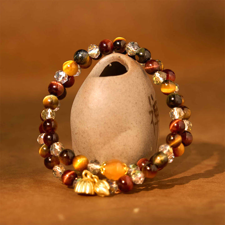 Pulsera de protección elástica con múltiples círculos y Buddha Stones, ojo de tigre y loto de colores