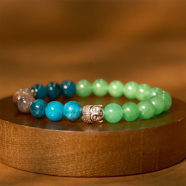 Pulsera de protección para cabeza de Buda de colores variados con Buddha Stones, ónix negro natural, piedra blanca, aventurina verde, ojo de tigre y ágata