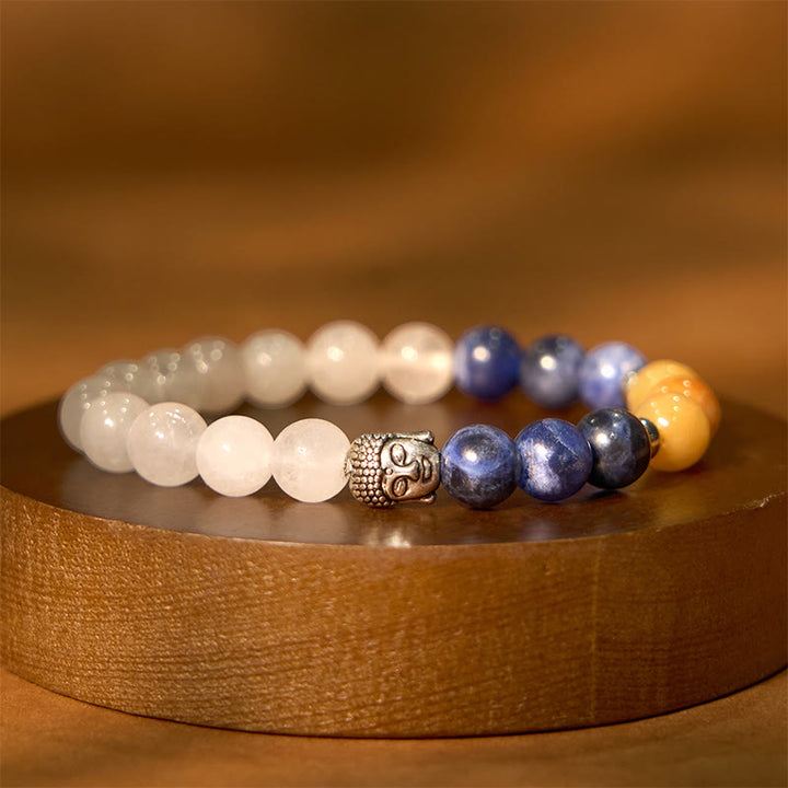 Pulsera de protección para cabeza de Buda de colores variados con Buddha Stones, ónix negro natural, piedra blanca, aventurina verde, ojo de tigre y ágata