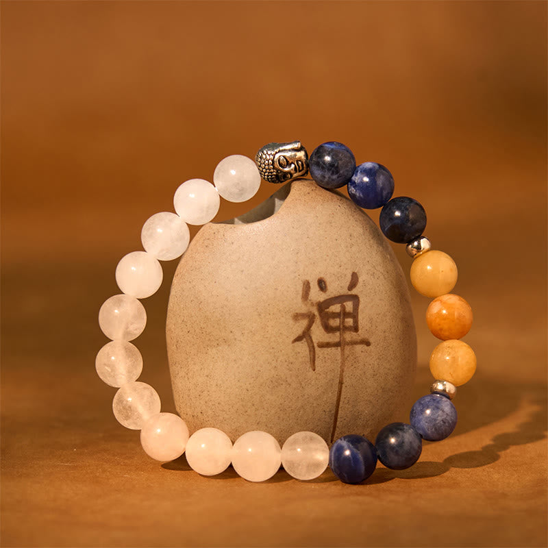 Pulsera de protección para cabeza de Buda de colores variados con Buddha Stones, ónix negro natural, piedra blanca, aventurina verde, ojo de tigre y ágata