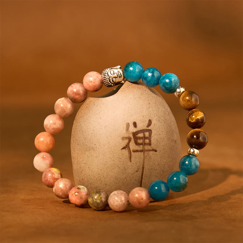 Pulsera de protección para cabeza de Buda de colores variados con Buddha Stones, ónix negro natural, piedra blanca, aventurina verde, ojo de tigre y ágata