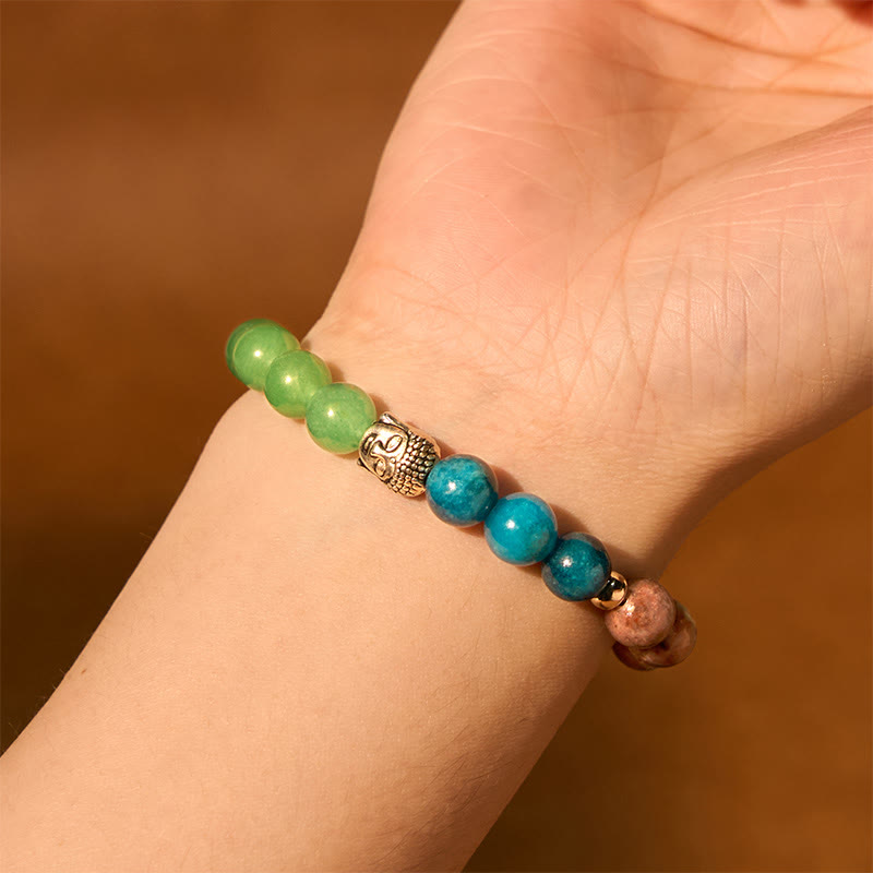 Pulsera de protección para cabeza de Buda de colores variados con Buddha Stones, ónix negro natural, piedra blanca, aventurina verde, ojo de tigre y ágata
