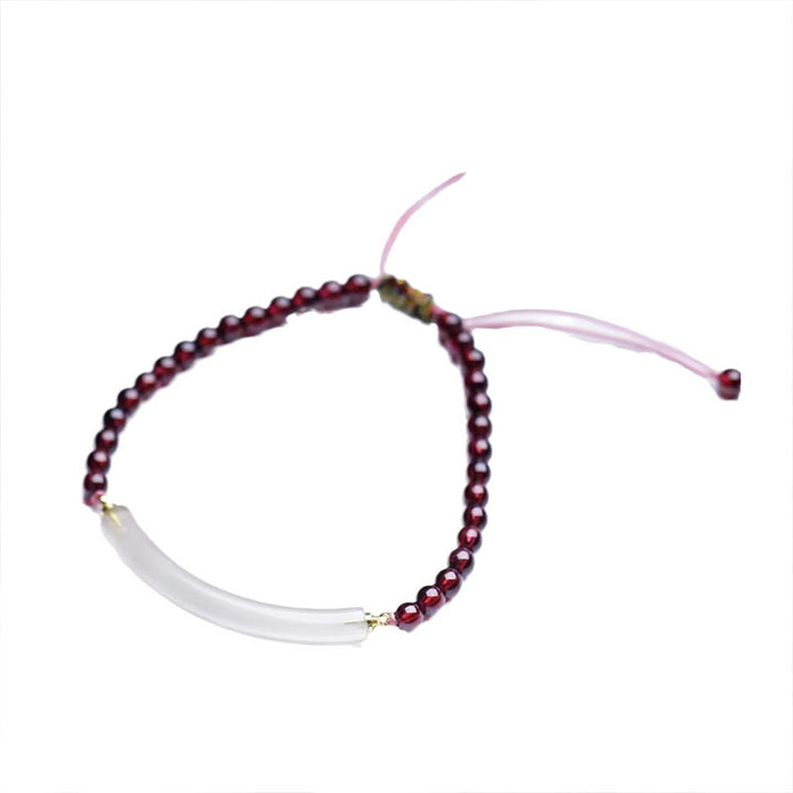Brazalete tipo brazalete con Buddha Stones, granate, ágata gris y calma