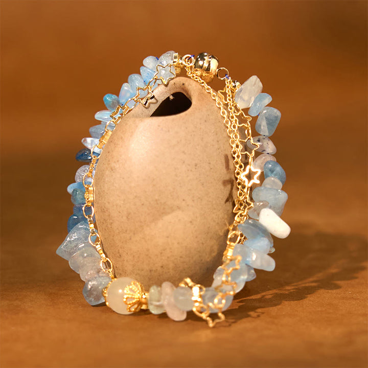 Pulsera con hebilla magnética y diseño de grava y aguamarina con Buddha Stones
