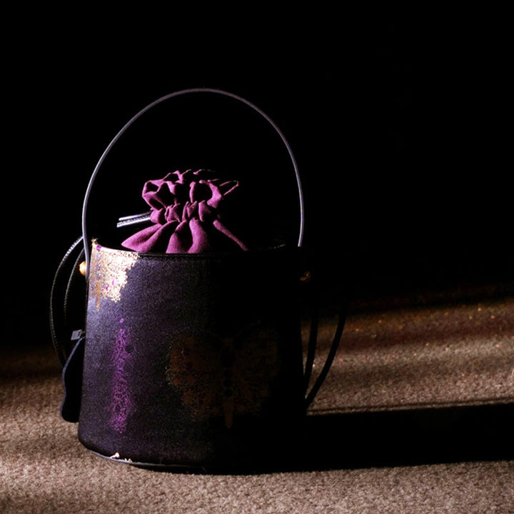 Bolso bandolera con brocado y diseño de mariposas y Buddha Stones