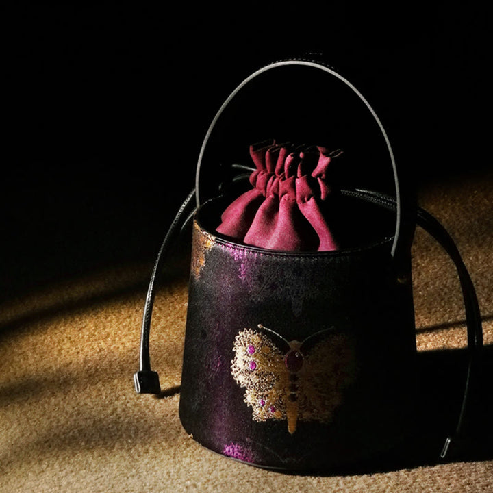 Bolso bandolera con brocado y diseño de mariposas y Buddha Stones