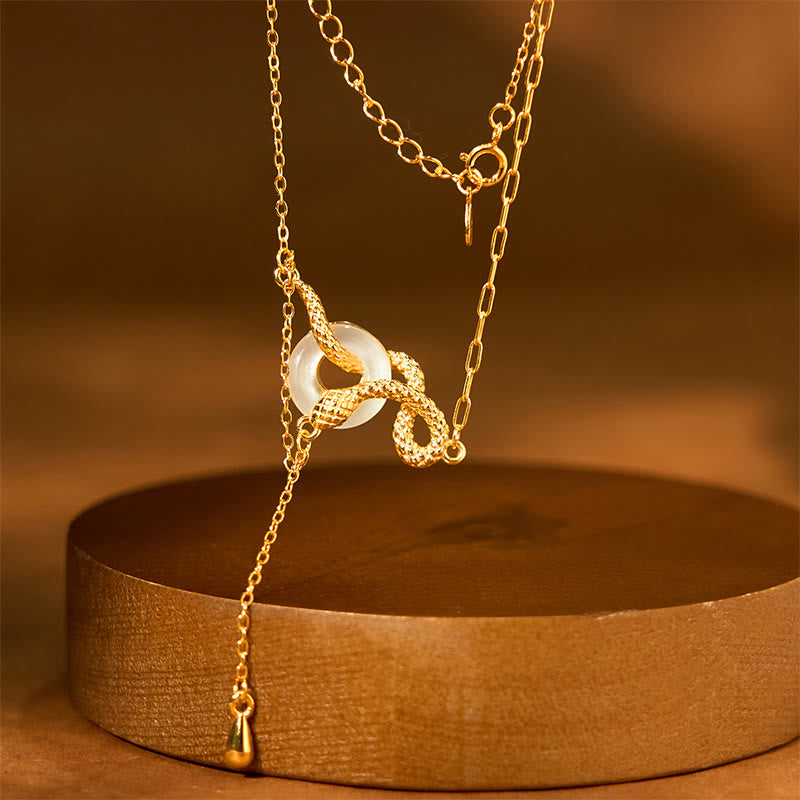 Collar con colgante de armonía del año de la serpiente en plata de ley 925 con hebilla de paz y calcedonia y Buddha Stones