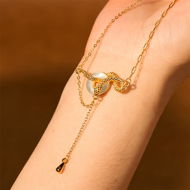 Collar con colgante de armonía del año de la serpiente en plata de ley 925 con hebilla de paz y calcedonia y Buddha Stones