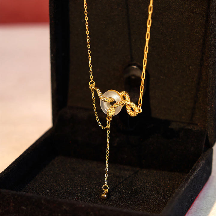Collar con colgante de armonía del año de la serpiente en plata de ley 925 con hebilla de paz y calcedonia y Buddha Stones - image 3