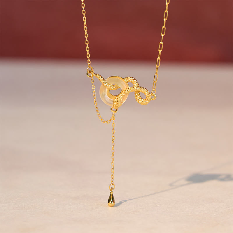 Collar con colgante de armonía del año de la serpiente en plata de ley 925 con hebilla de paz y calcedonia y Buddha Stones
