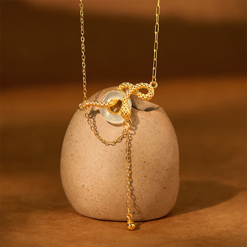 Collar con colgante de armonía del año de la serpiente en plata de ley 925 con hebilla de paz y calcedonia y Buddha Stones