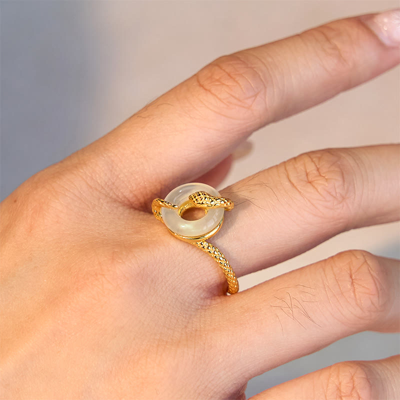 Anillo de armonía del año de la serpiente dorado en plata de ley 925 con hebilla de paz y calcedonia y Buddha Stones - image 4