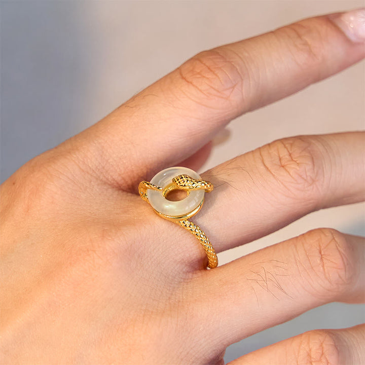 Anillo de armonía del año de la serpiente dorado en plata de ley 925 con hebilla de paz y calcedonia y Buddha Stones - image 4