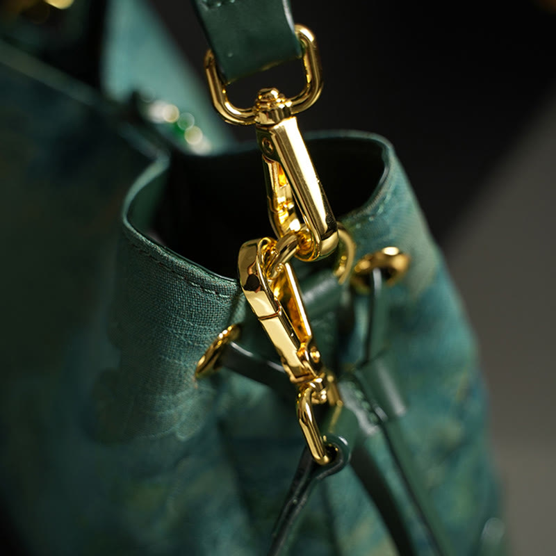 Bolso bandolera de seda Xiangyunsha con borlas de perlas y cuentas de montaña de río Buddha Stones