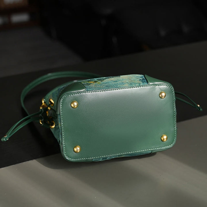 Bolso bandolera de seda Xiangyunsha con borlas de perlas y cuentas de montaña de río Buddha Stones