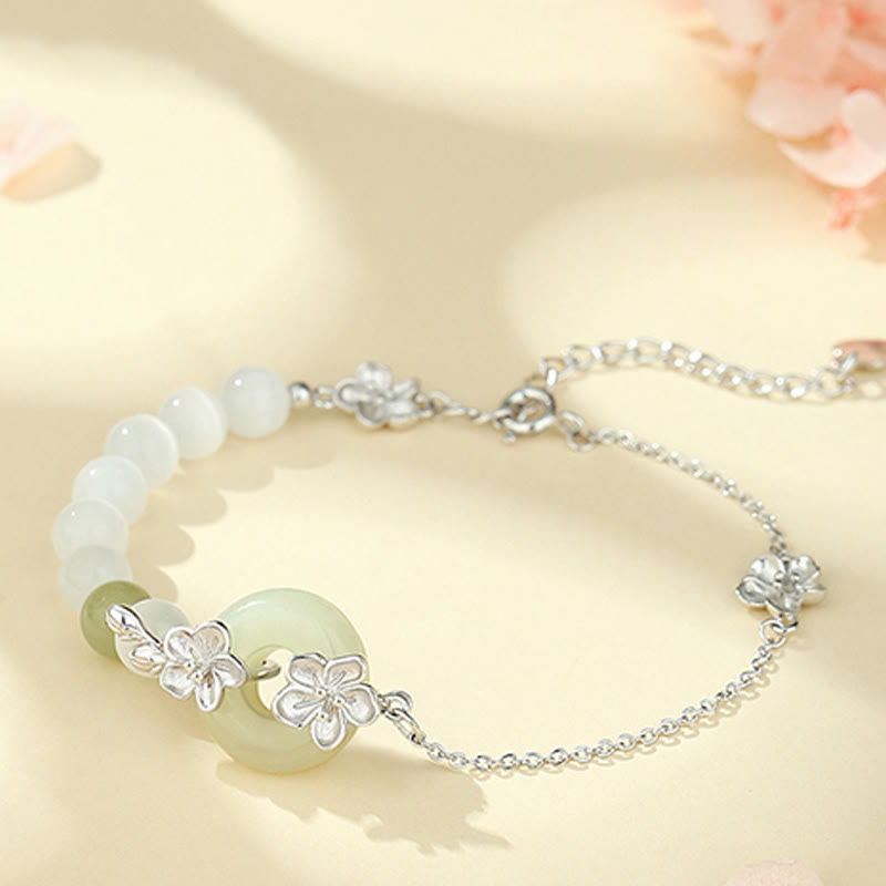 Pulsera de plata de ley 999 con Buddha Stones, jade hetiano crisoberilo y amor - Anillo de plata de ley 999 con jade crisoberilo hetian (circunferencia de la muñeca: 14-19 cm). - image 9