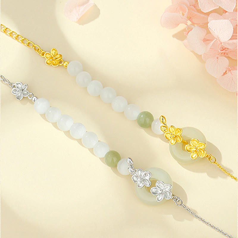 Pulsera de plata de ley 999 con Buddha Stones, jade hetiano crisoberilo y amor