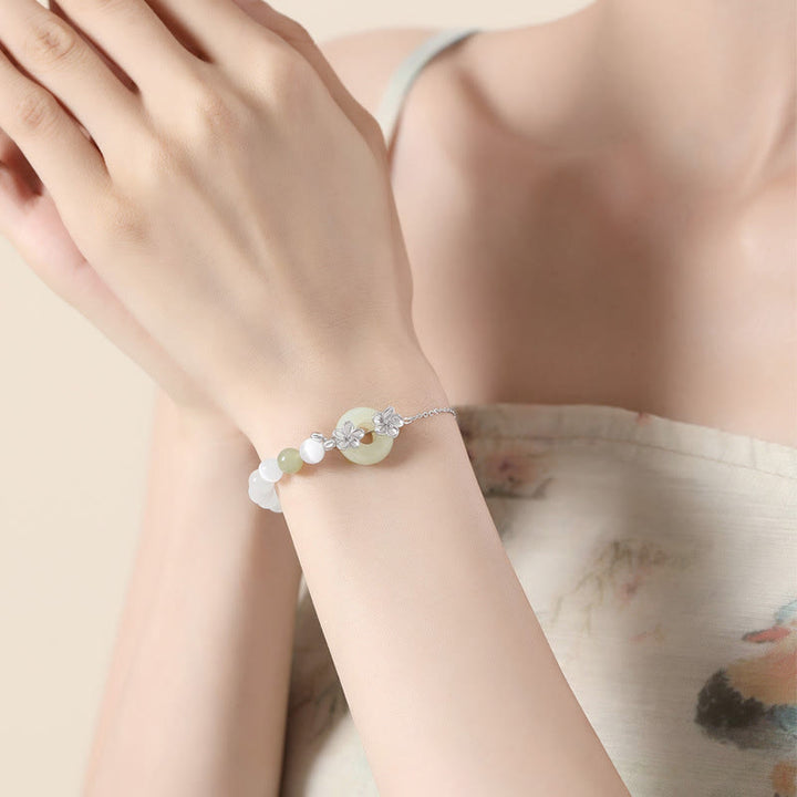 Pulsera de plata de ley 999 con Buddha Stones, jade hetiano crisoberilo y amor