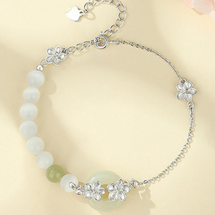 Pulsera de plata de ley 999 con Buddha Stones, jade hetiano crisoberilo y amor