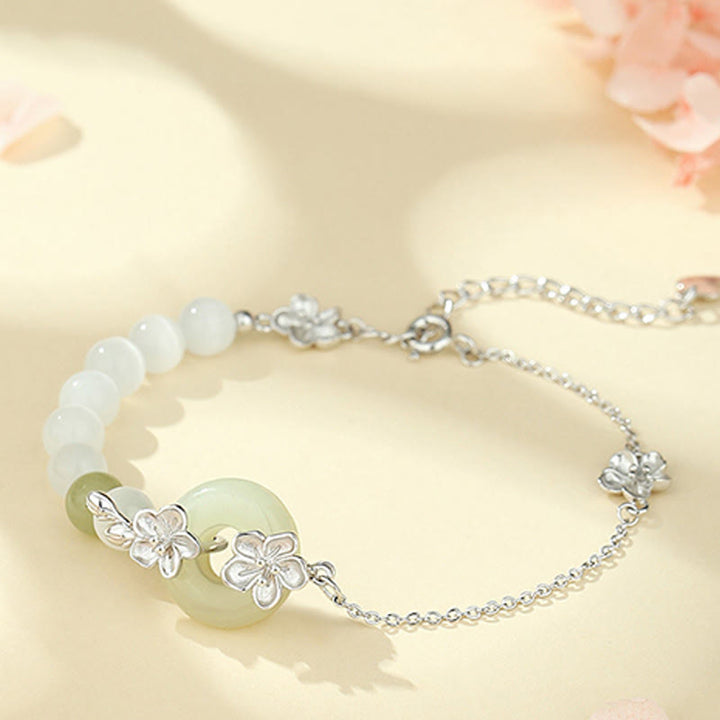 Pulsera de plata de ley 999 con Buddha Stones, jade hetiano crisoberilo y amor