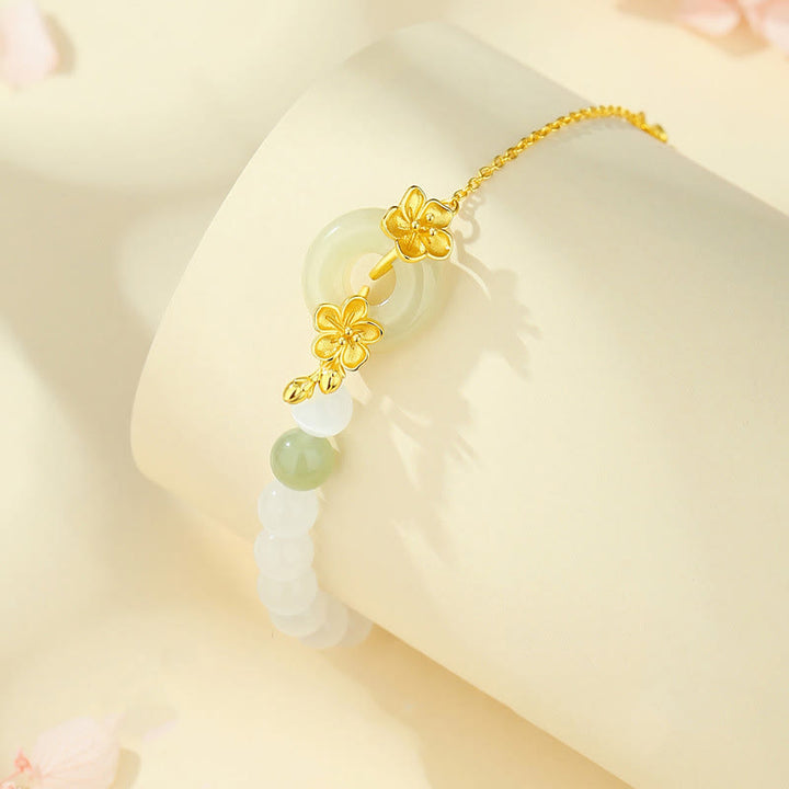 Pulsera de plata de ley 999 con Buddha Stones, jade hetiano crisoberilo y amor - image 1