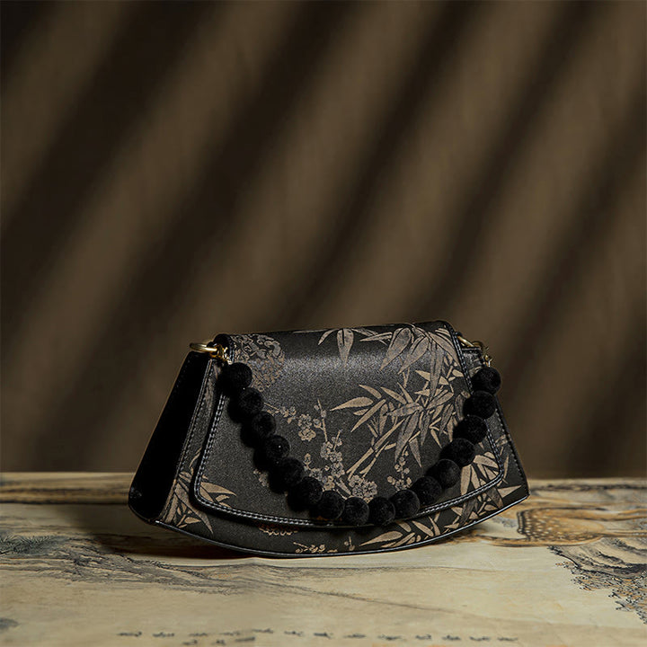Bolso bandolera de seda Xiangyunsha con cadena de cuentas de Buddha Stones